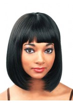 Perfect Short Straight Black Full Bang African American Wigs 