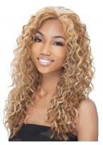 Fancy Long Curly Blonde No Bang African American Lace Wigs 