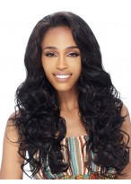 Grand Long Curly Black No Bang African American Lace Wigs for Women 22 Inch 