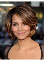 Halle Berry's Female Side Parting Brown Wavy Wig 