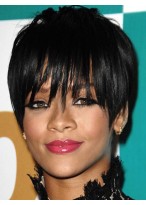 Rihanna Hairstyle Natural Black Short Straight Capless Wig 