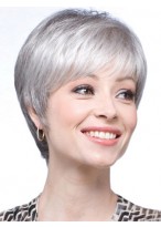 Straight Synthetic Short Lace Front Grey Wig 