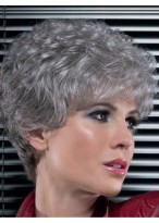 8" Classic Synthetic Lace Front Curly Grey Wig 