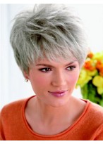 Lace Front Layered Synthetic Grey Wig 