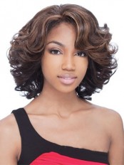 Natural Short Wavy Side Bang African American Lace Wigs for Women 12 Inch