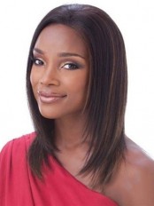 Exquisite Medium Straight African American Lace Wigs for Women 14 Inch