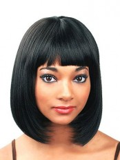 Perfect Short Straight Black Full Bang African American Wigs
